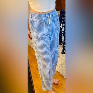 Cute and Comfy, Blue and White Striped Pajama Bottoms, Size Medium